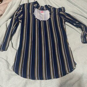 No Boundaries Navy Blouse with White and Yellow Stripes